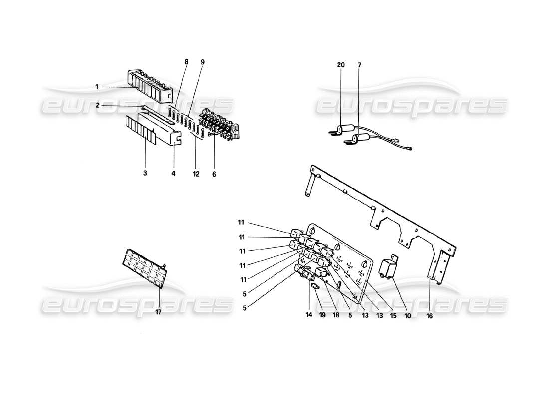 ferrari 308 gtb (1980) fuses and relays (variants for rhd - aus versions) part diagram