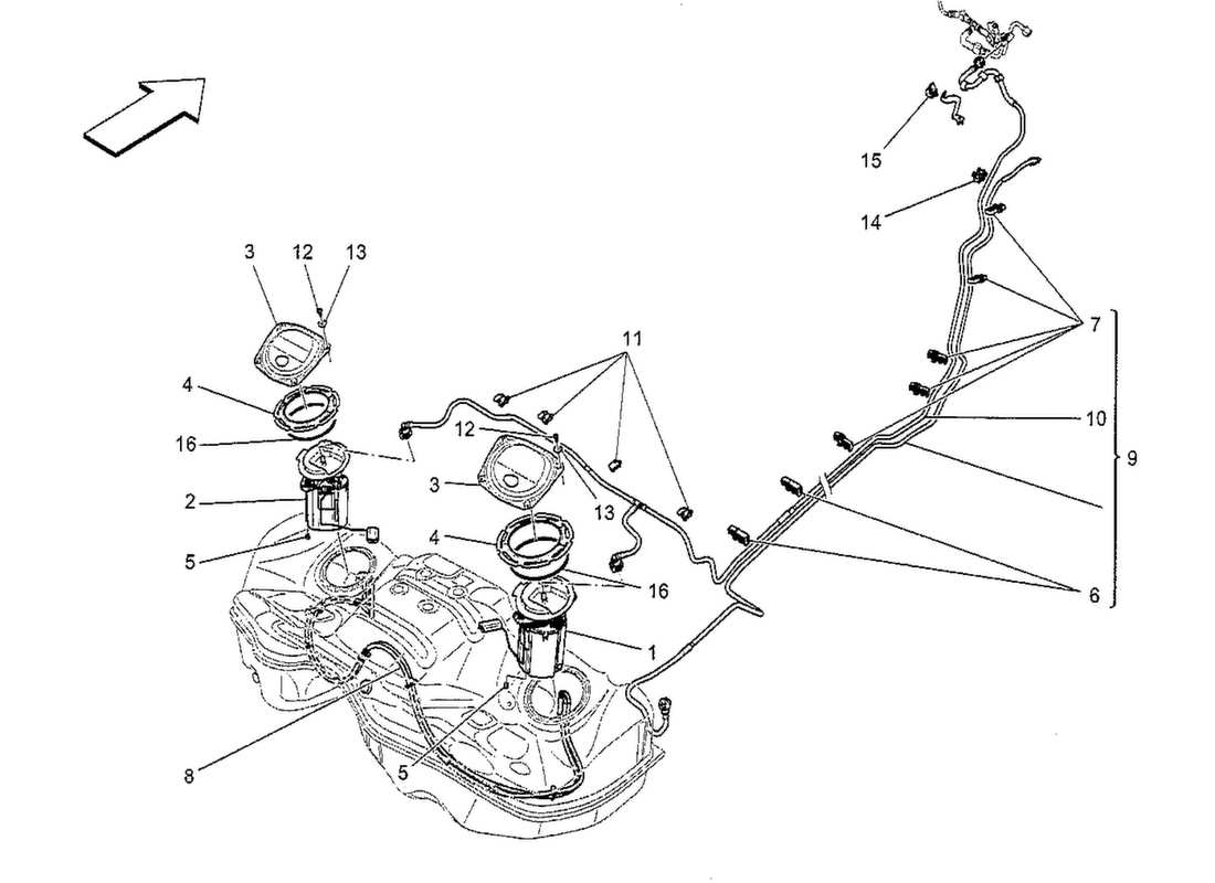 maserati qtp. v8 3.8 530bhp 2014 fuel pumps and connection lines part diagram