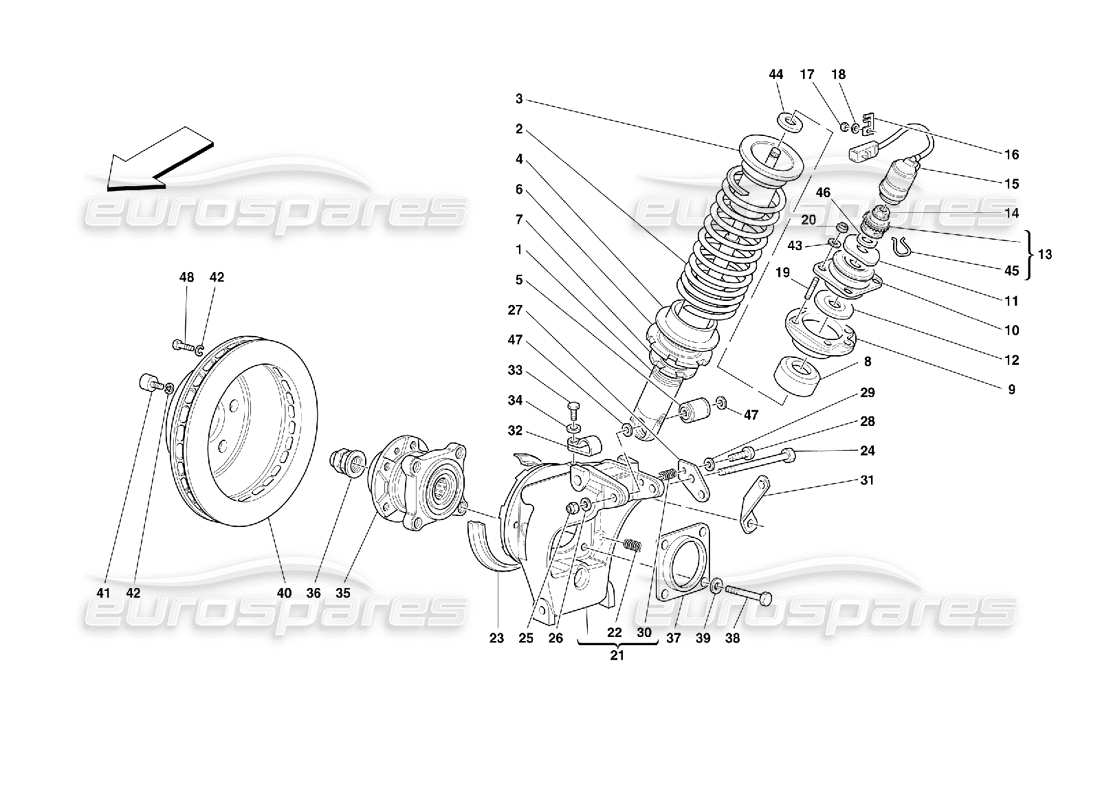 ferrari 355 (2.7 motronic) rear suspension - shock absorber and brake disc part diagram