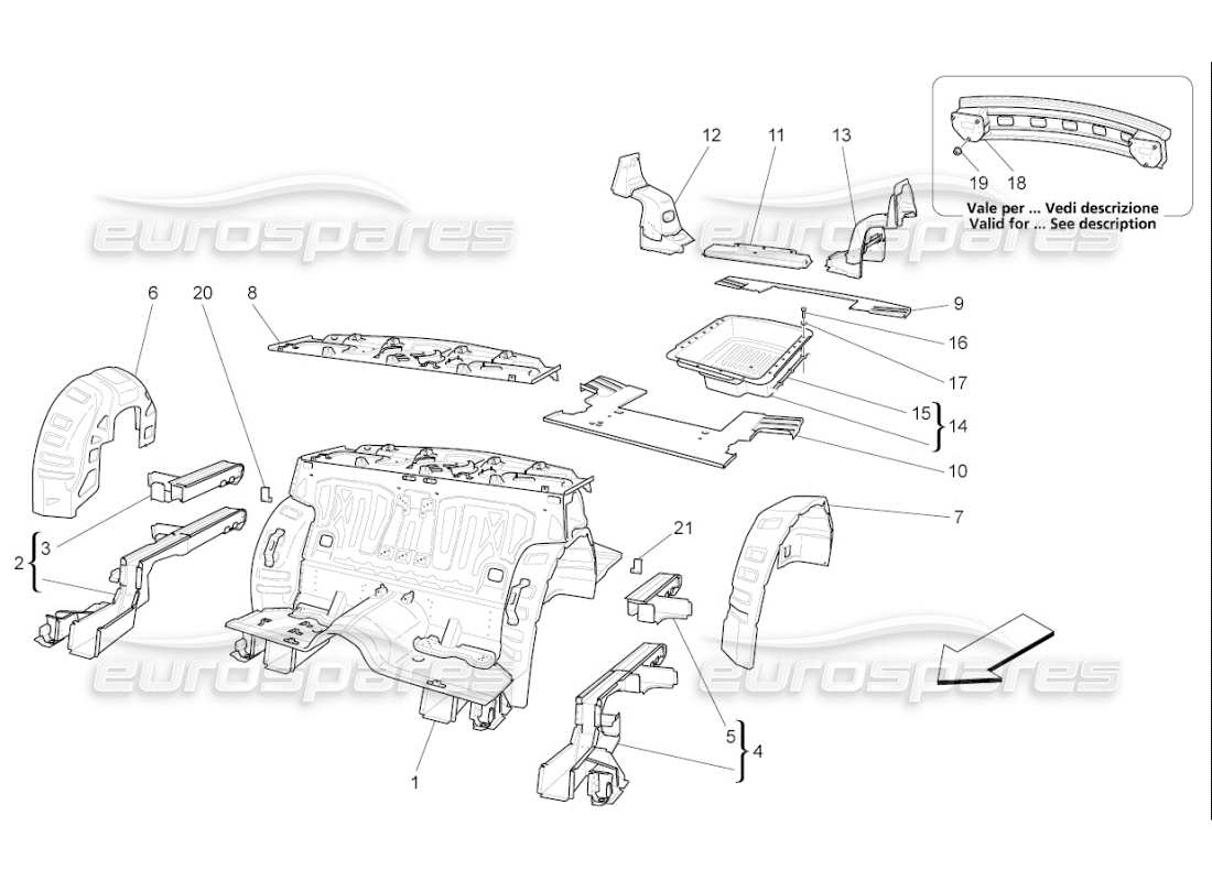 maserati qtp. (2007) 4.2 f1 rear structural frames and sheet panels part diagram