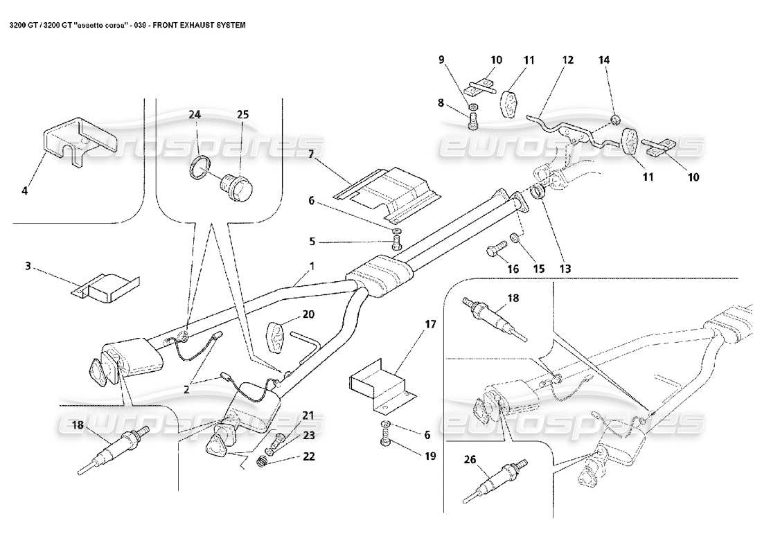 maserati 3200 gt/gta/assetto corsa front exhaust system part diagram