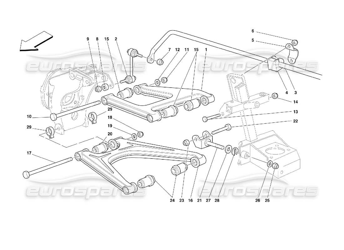 ferrari 355 (2.7 motronic) rear suspension - wishbones part diagram