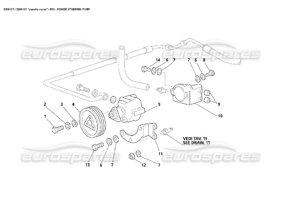 maserati 3200 gt/gta/assetto corsa power steering pump part diagram