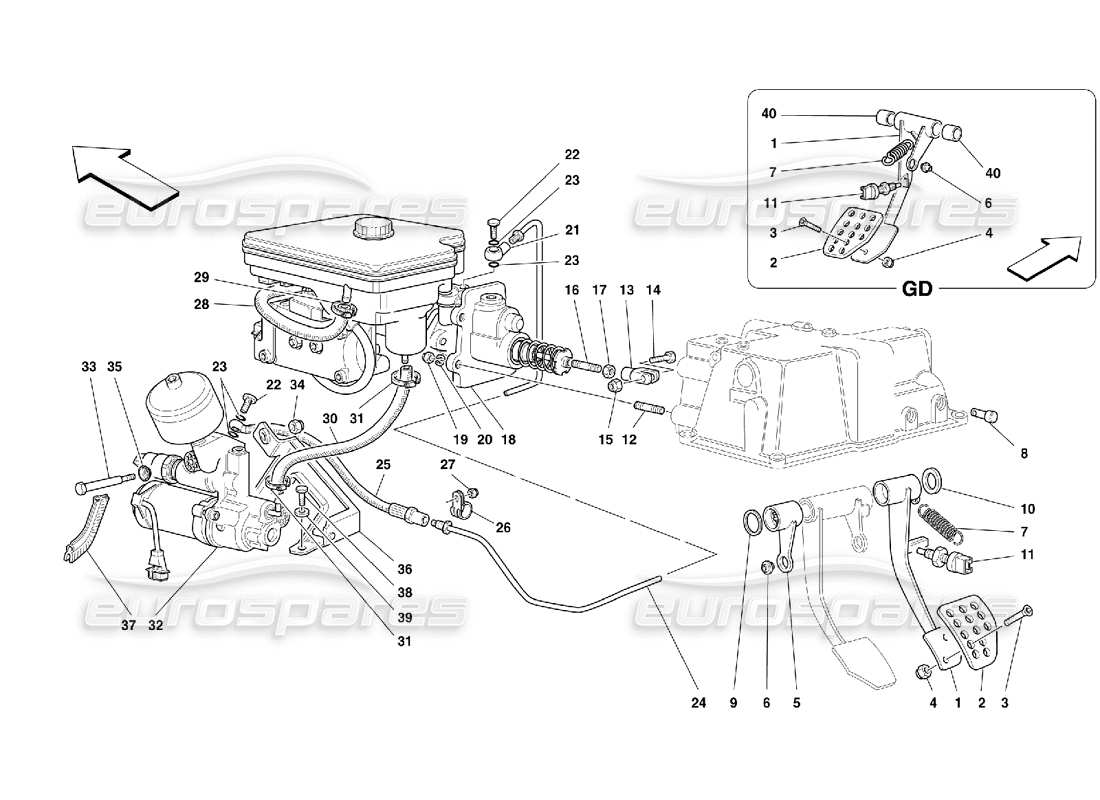 ferrari 355 (5.2 motronic) brake hydraulic system part diagram