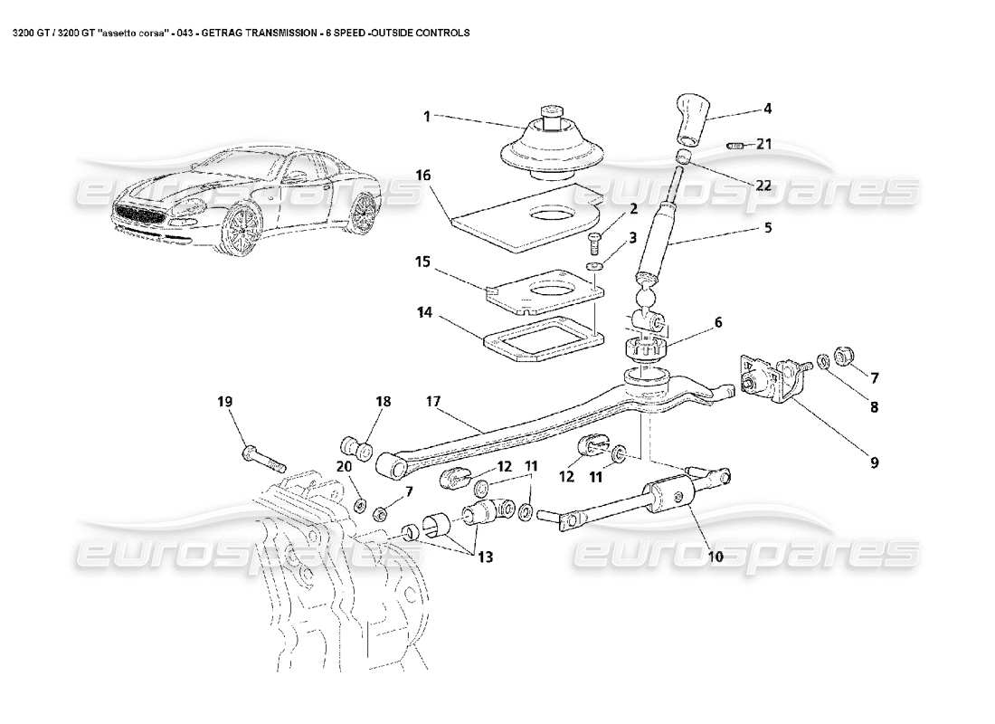 maserati 3200 gt/gta/assetto corsa manual gearbox: externals part diagram