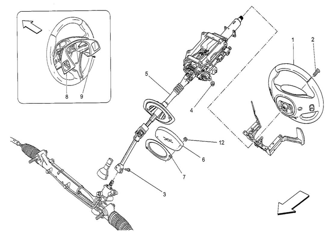 maserati qtp. v8 3.8 530bhp 2014 steering column and steering wheel unit part diagram