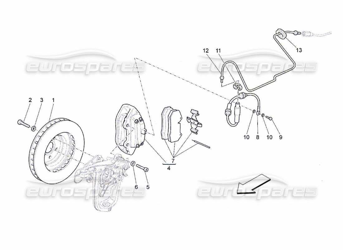 maserati qtp. (2010) 4.7 braking devices on front wheels part diagram