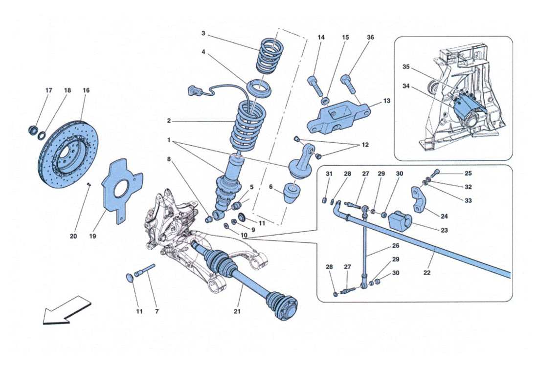 ferrari 458 challenge sospensione posteriore - ammortizzatore e disco freno part diagram