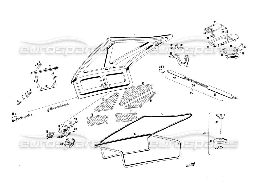 maserati qtp.v8 4.7 (s1 & s2) 1967 luggage compartment part diagram