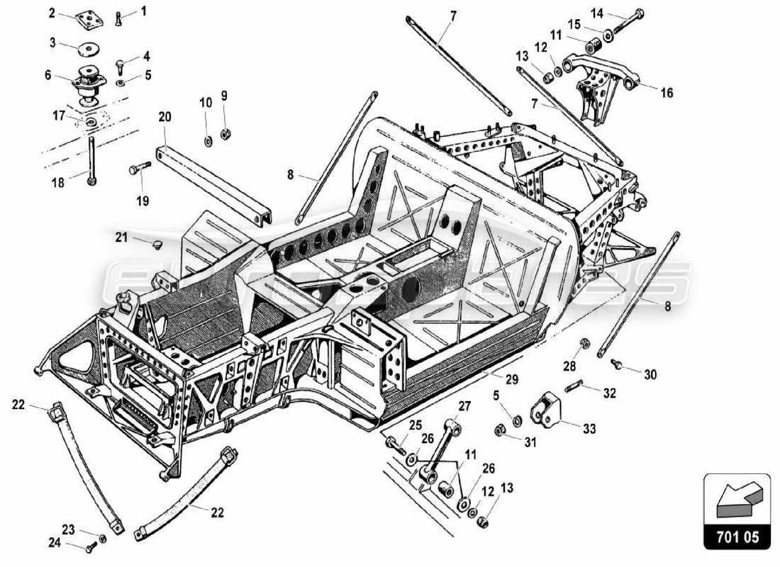 lamborghini miura p400s center frame elements part diagram