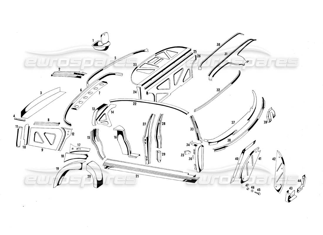 maserati qtp.v8 4.7 (s1 & s2) 1967 interior panels part diagram