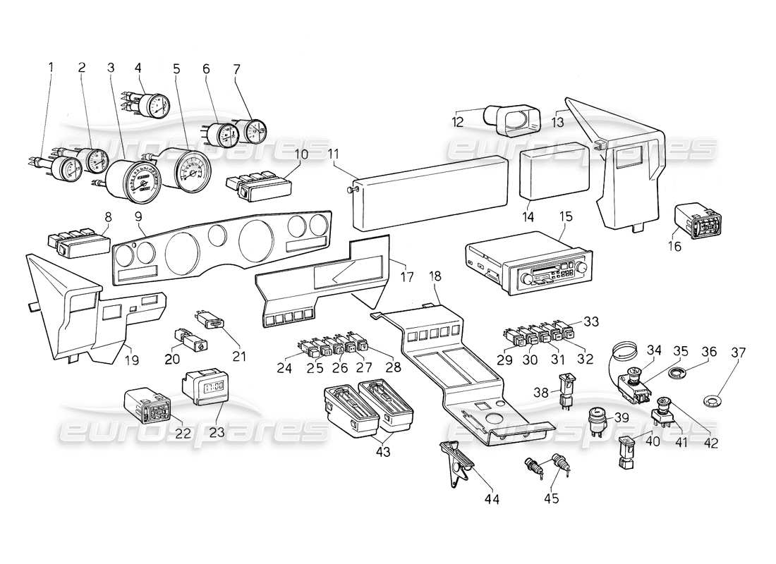 lamborghini countach 5000 qv (1985) instruments (valid for qv variation - january 1987) part diagram