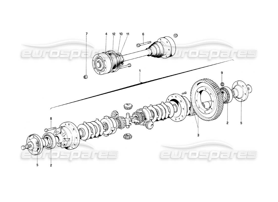 ferrari mondial 8 (1981) differential & axle shafts part diagram