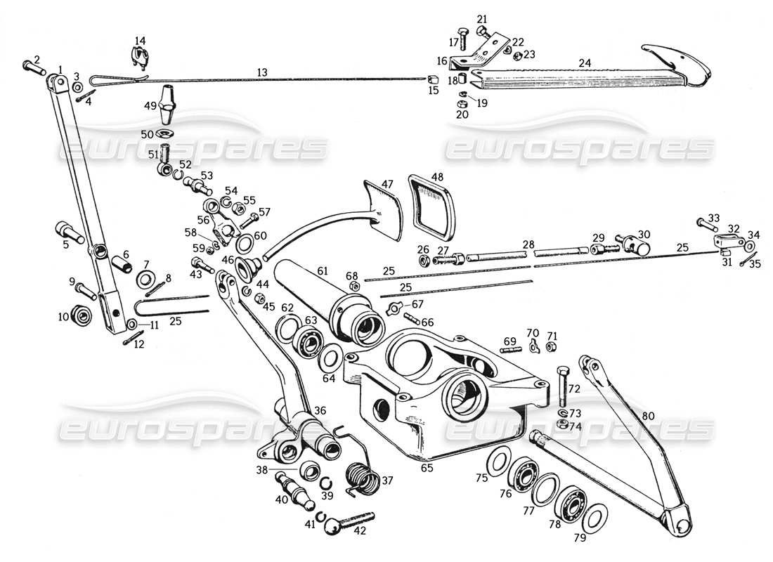 ferrari 250 gte (1957) brake pedal and brake control part diagram