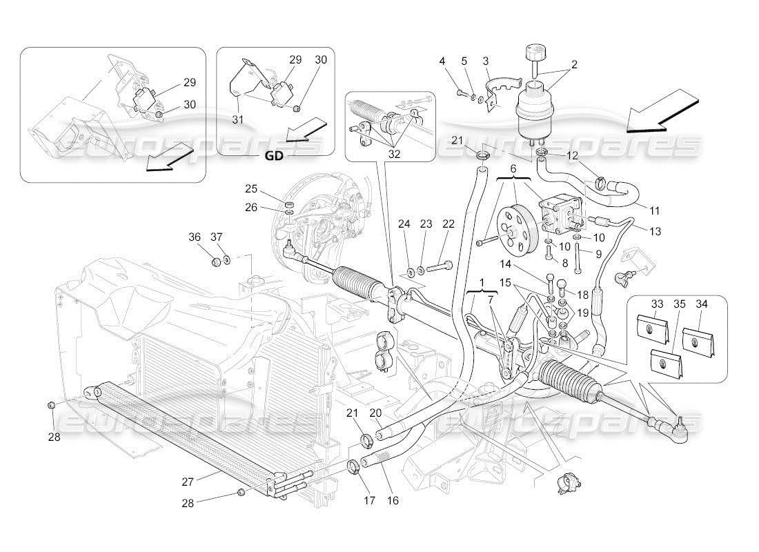 maserati qtp. (2011) 4.7 auto steering box and hydraulic steering pump part diagram