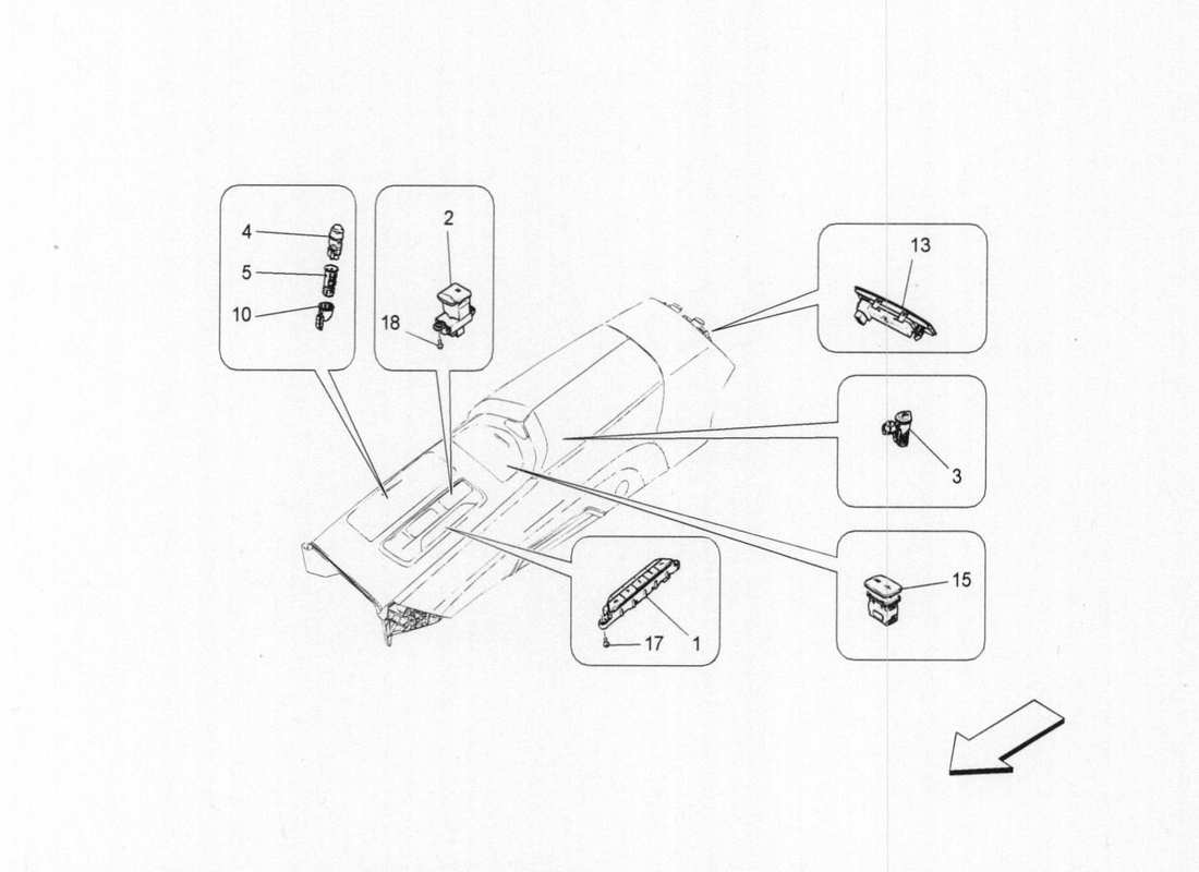 maserati qtp. v6 3.0 bt 410bhp 2015 centre console devices part diagram