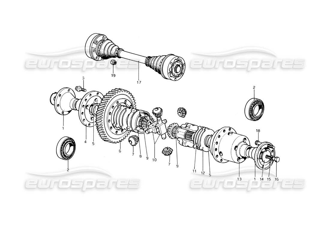 ferrari 246 dino (1975) differential & axle shafts part diagram