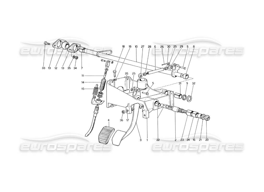 ferrari 246 dino (1975) pedal board - clutch control (variants for rhd versions) part diagram