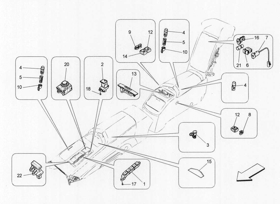 maserati qtp. v6 3.0 bt 410bhp 2wd 2017 centre console devices part diagram