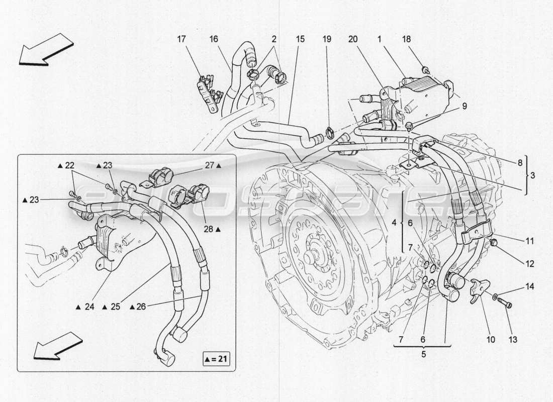 maserati qtp. v8 3.8 530bhp 2014 auto lubrication and gearbox oil cooling part diagram