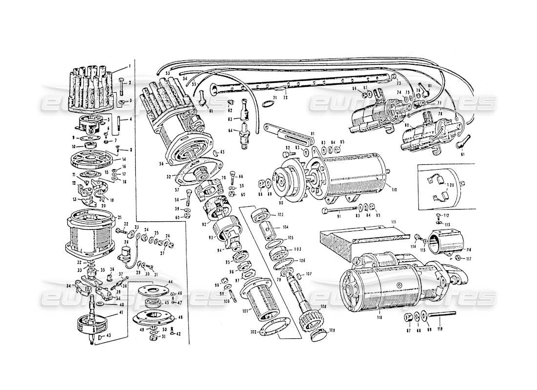 maserati 3500 gt electrical equipment, engine part diagram