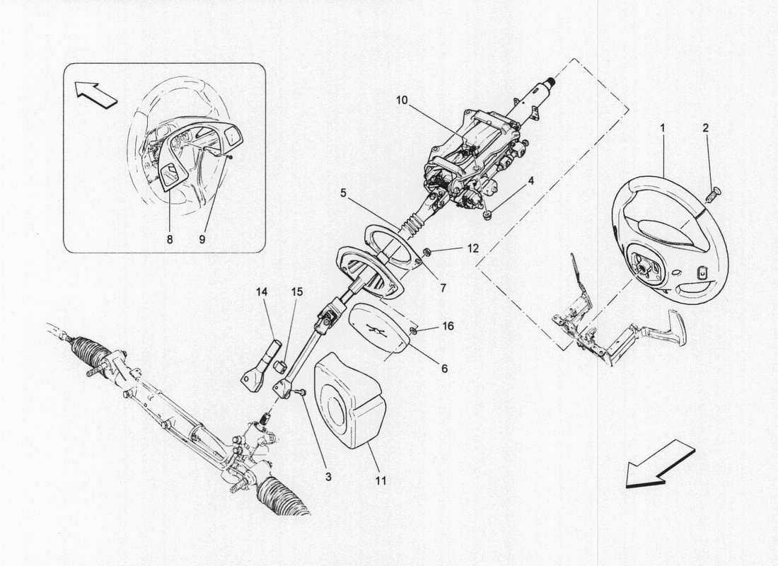 maserati qtp. v6 3.0 bt 410bhp 2wd 2017 steering column and steering wheel unit part diagram