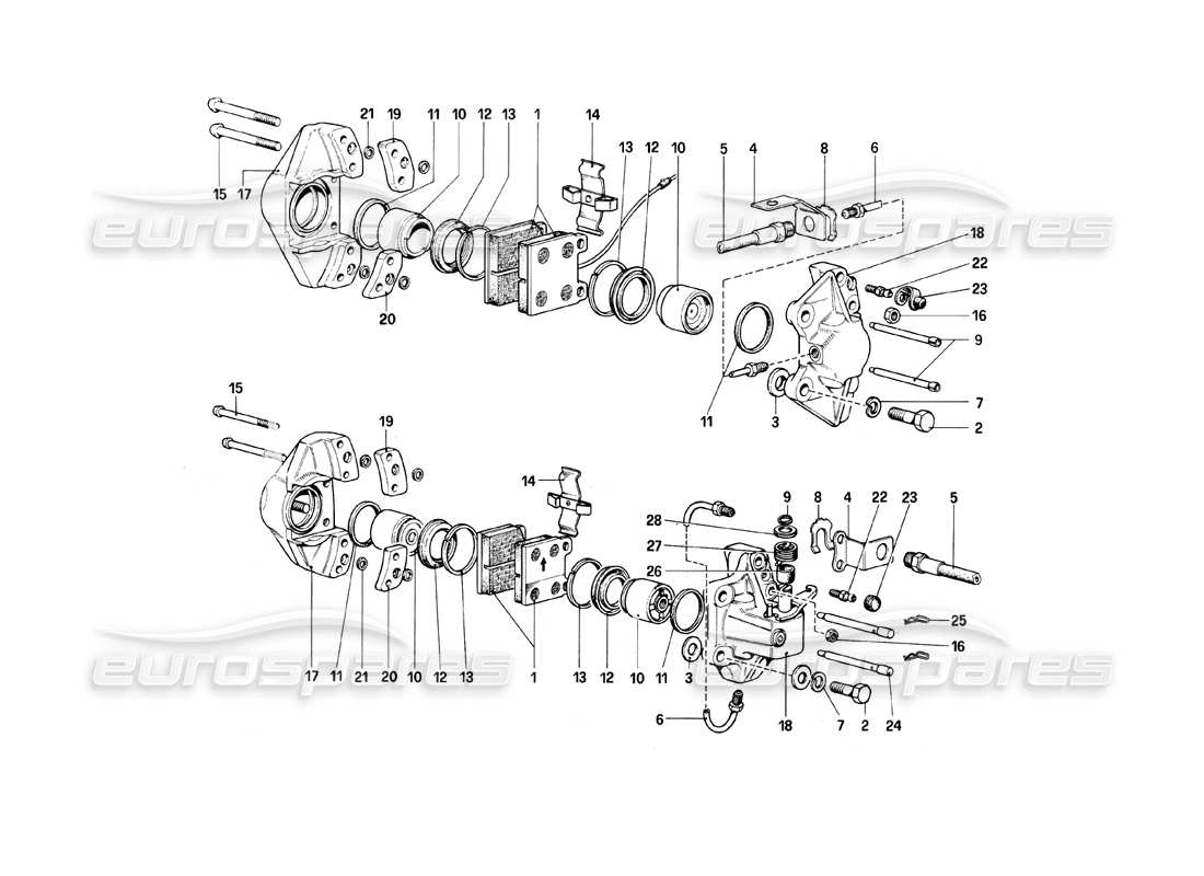 ferrari mondial 8 (1981) calipers for front and rear brakes part diagram