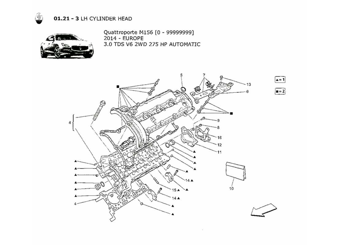 maserati qtp. v6 3.0 tds 275bhp 2014 lh cylinder head part diagram