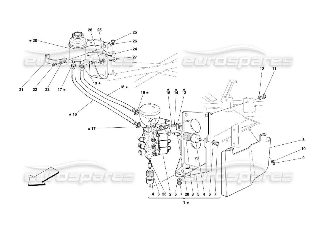 ferrari 355 (5.2 motronic) power unit and tank part diagram