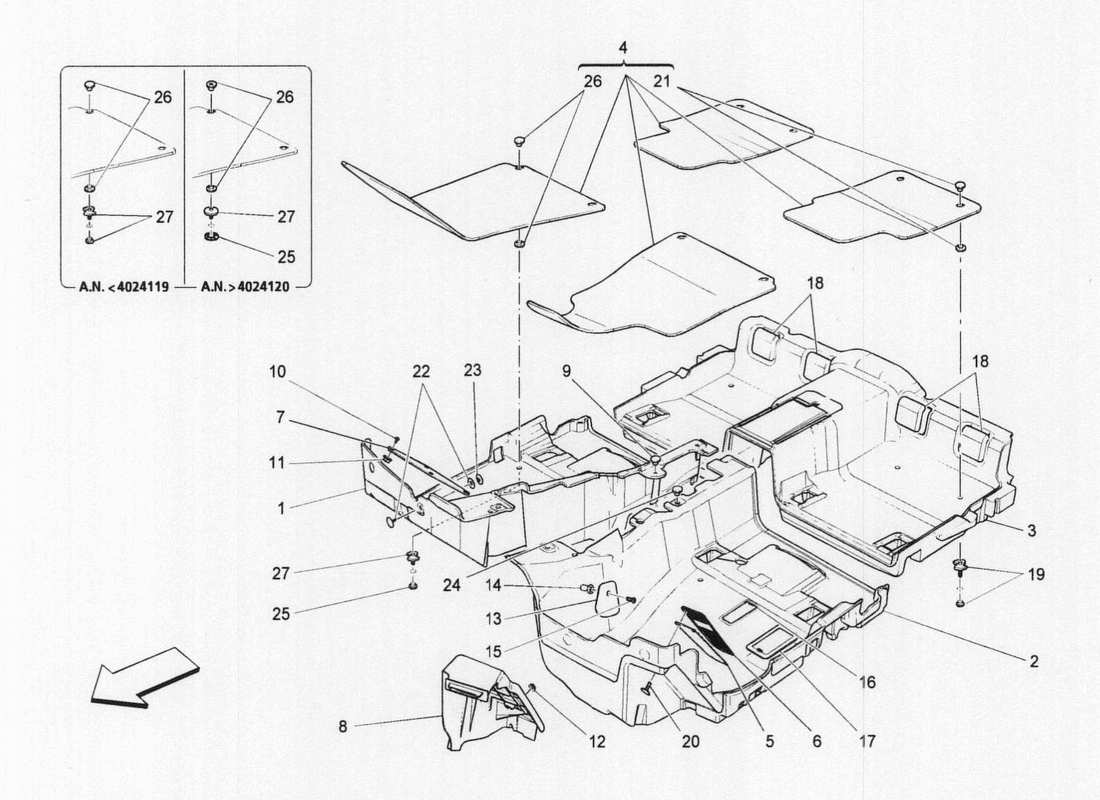 maserati qtp. v6 3.0 bt 410bhp 2wd 2017 passenger compartment mats part diagram