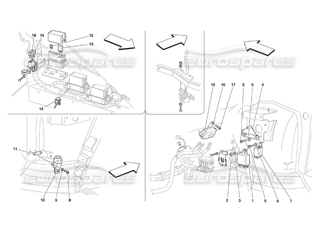 ferrari 360 challenge (2000) front passengers compartment control stations part diagram