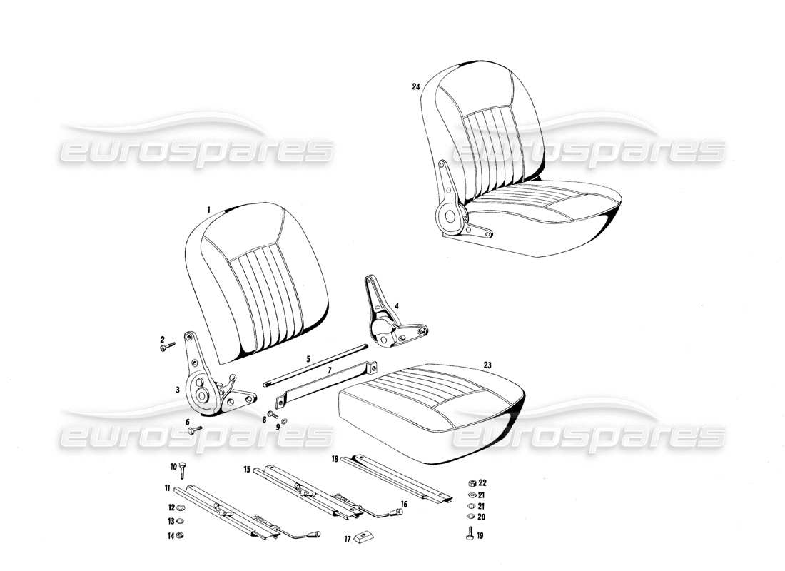 maserati qtp.v8 4.7 (s1 & s2) 1967 front seats part diagram