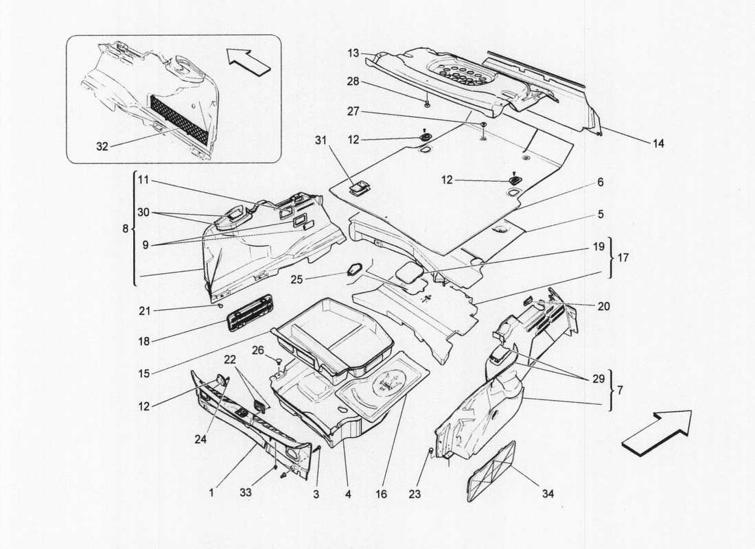 maserati qtp. v6 3.0 bt 410bhp 2wd 2017 luggage compartment mats part diagram