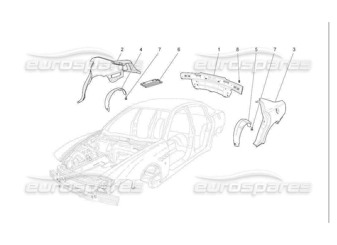 maserati qtp. (2007) 4.2 auto bodywork and rear outer trim panels part diagram