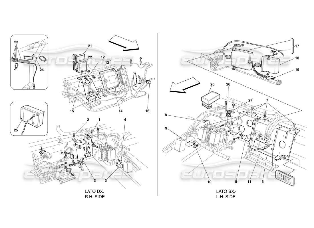 ferrari 360 challenge (2000) rear passengers compartment control stations part diagram