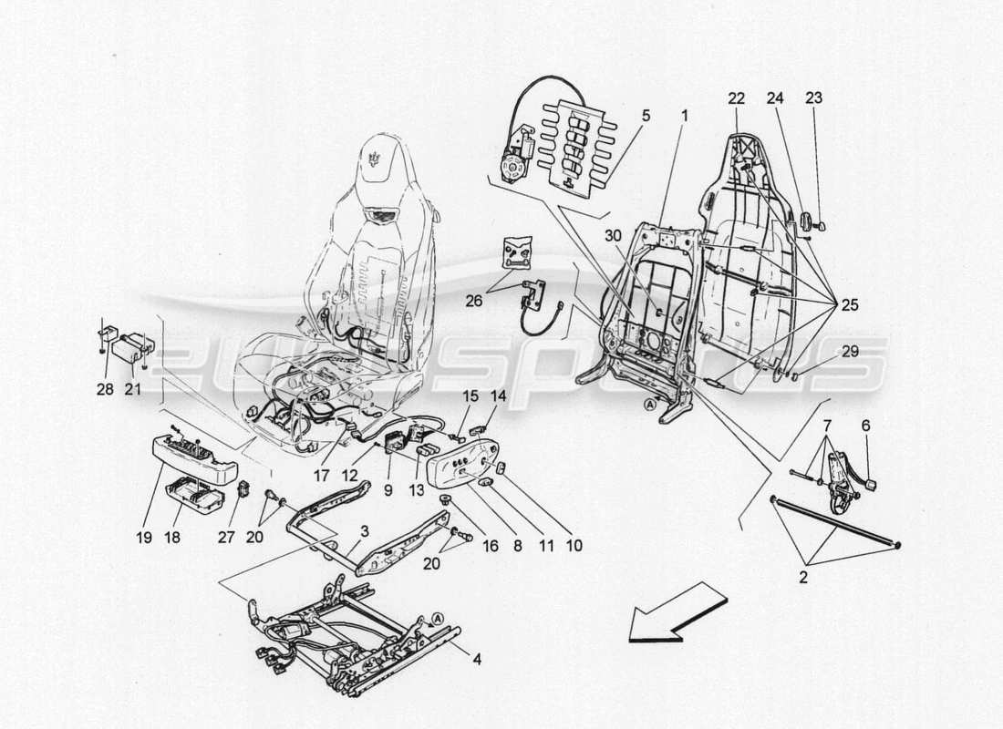 maserati granturismo special edition front seats: mechanics and electronics part diagram