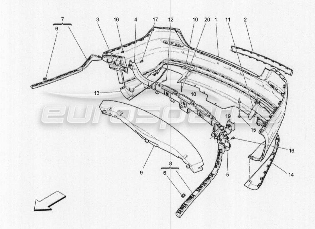 maserati qtp. v8 3.8 530bhp 2014 auto rear bumper part diagram