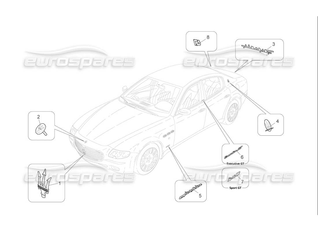 maserati qtp. (2010) 4.7 auto trims, brands and symbols part diagram