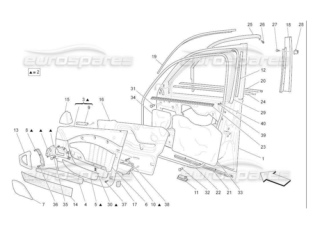 maserati qtp. (2007) 4.2 auto front doors: trim panels part diagram