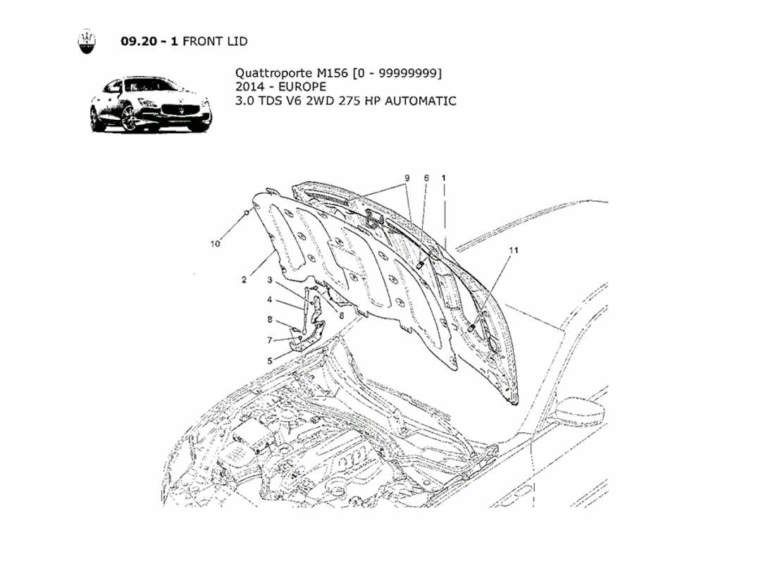 maserati qtp. v6 3.0 tds 275bhp 2014 front lid part diagram