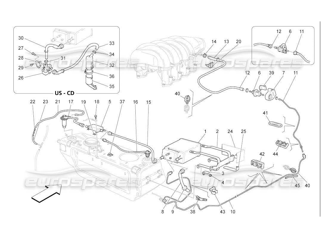 maserati qtp. (2007) 4.2 auto fuel vapour recirculation system part diagram