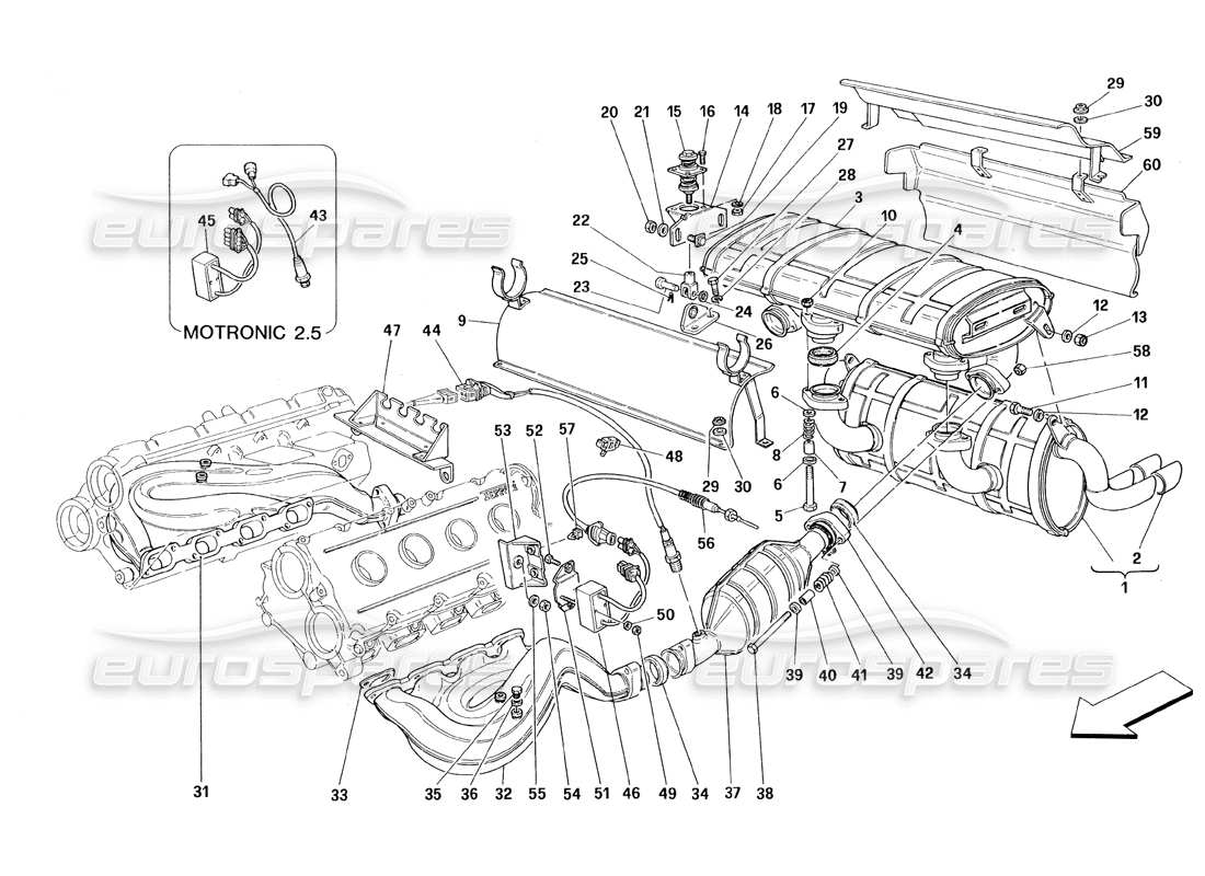 ferrari 348 (1993) tb / ts exhaust system part diagram