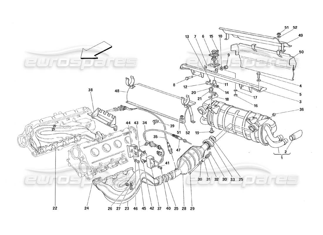 ferrari 348 (1993) tb / ts exhaust system part diagram