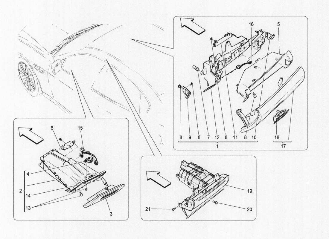 maserati qtp. v6 3.0 bt 410bhp 2wd 2017 glove compartments part diagram