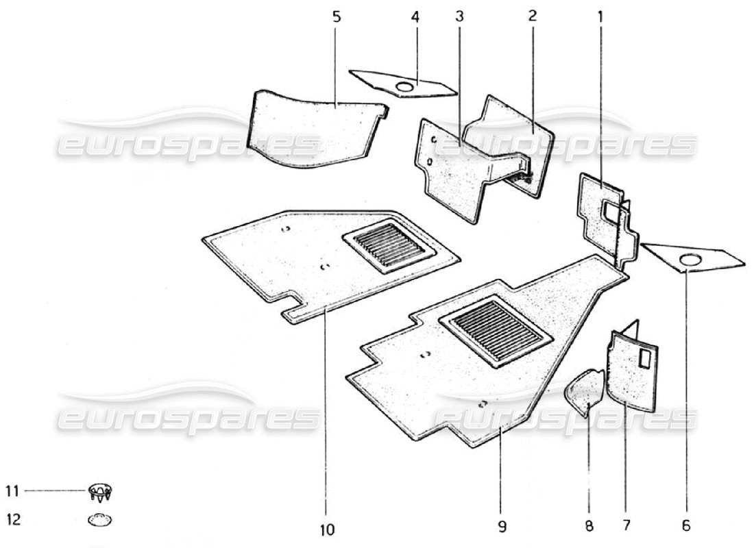 ferrari 308 gtb (1976) carpeting (valid for rhd - aus versions) part diagram