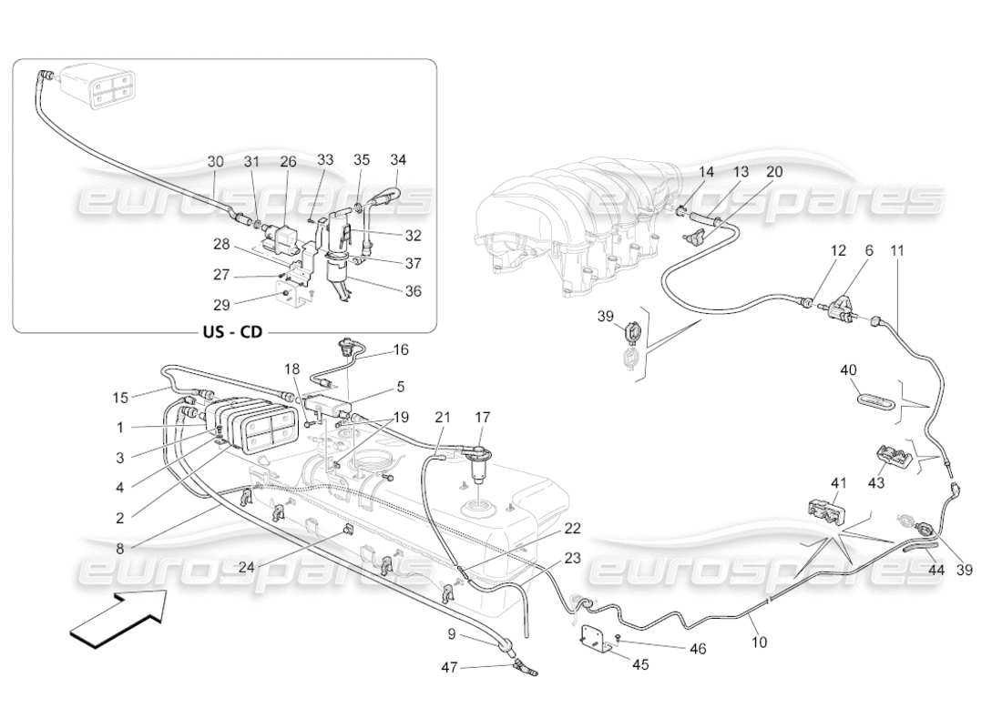 maserati grancabrio (2011) 4.7 fuel vapour recirculation system part diagram