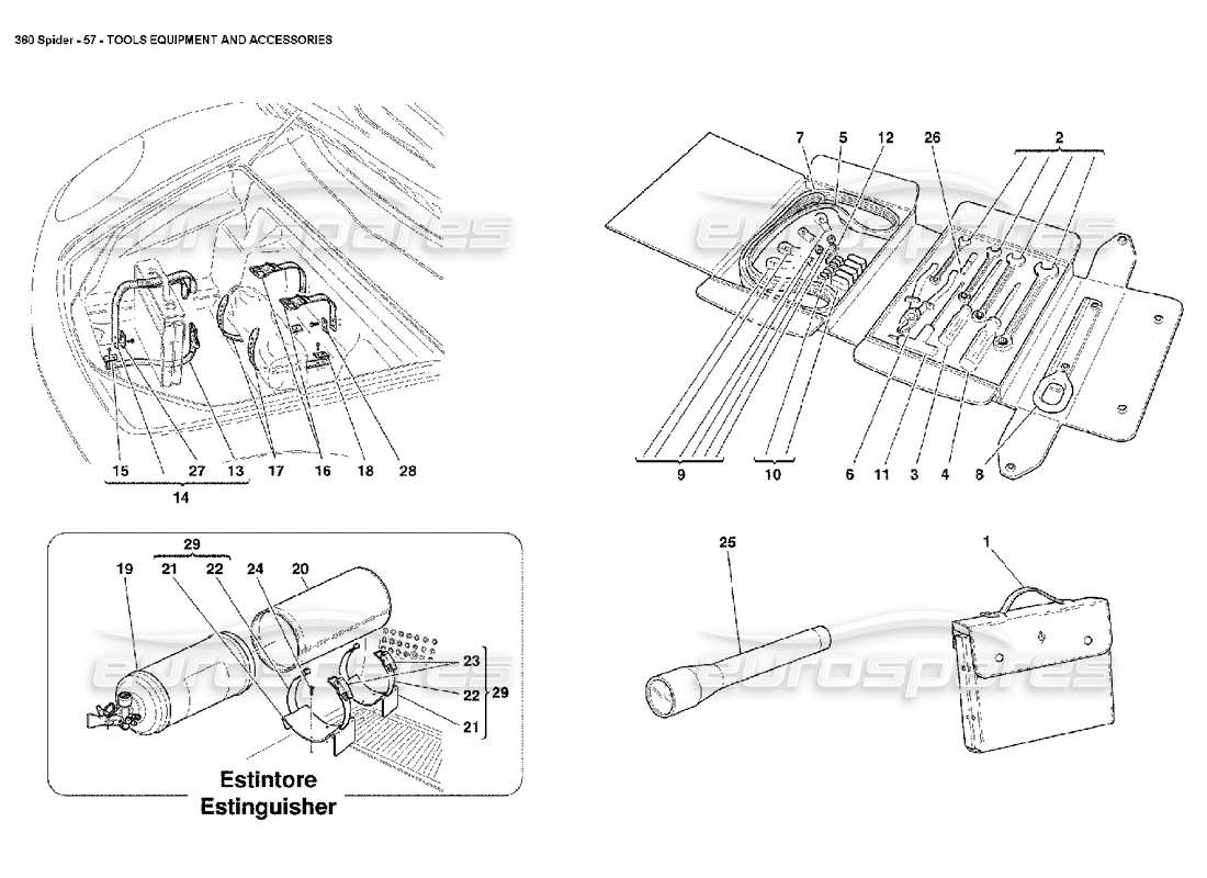 ferrari 360 spider tools equipment and accessories part diagram