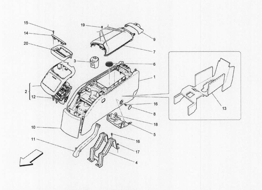 maserati qtp. v6 3.0 bt 410bhp 2wd 2017 accessory console and rear console part diagram