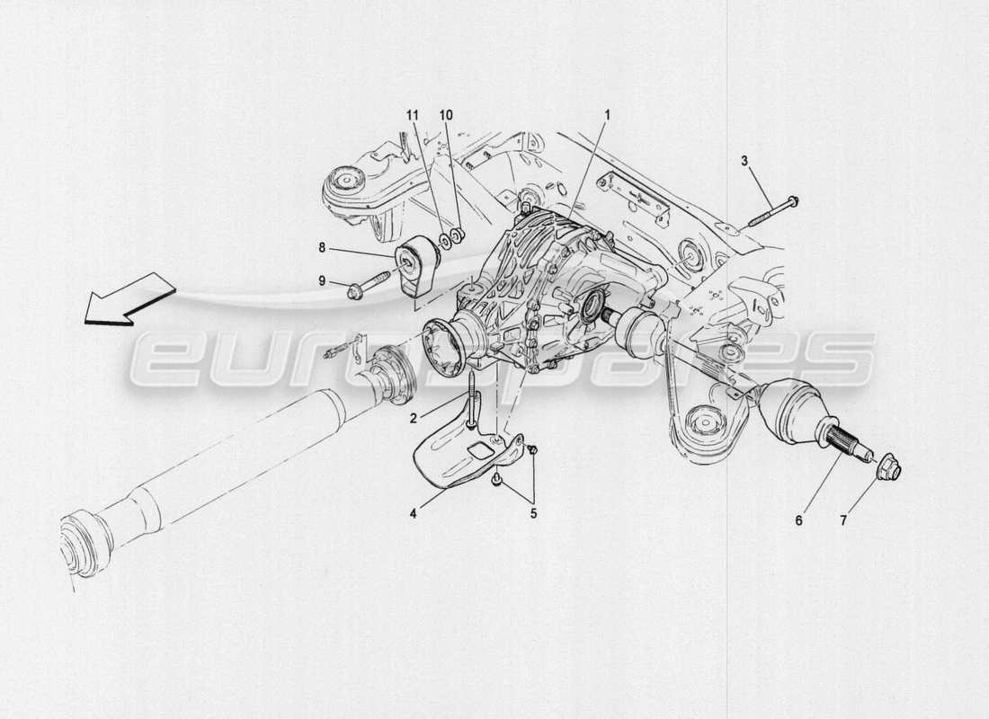 maserati qtp. v8 3.8 530bhp auto 2015 differential and rear axle shafts part diagram