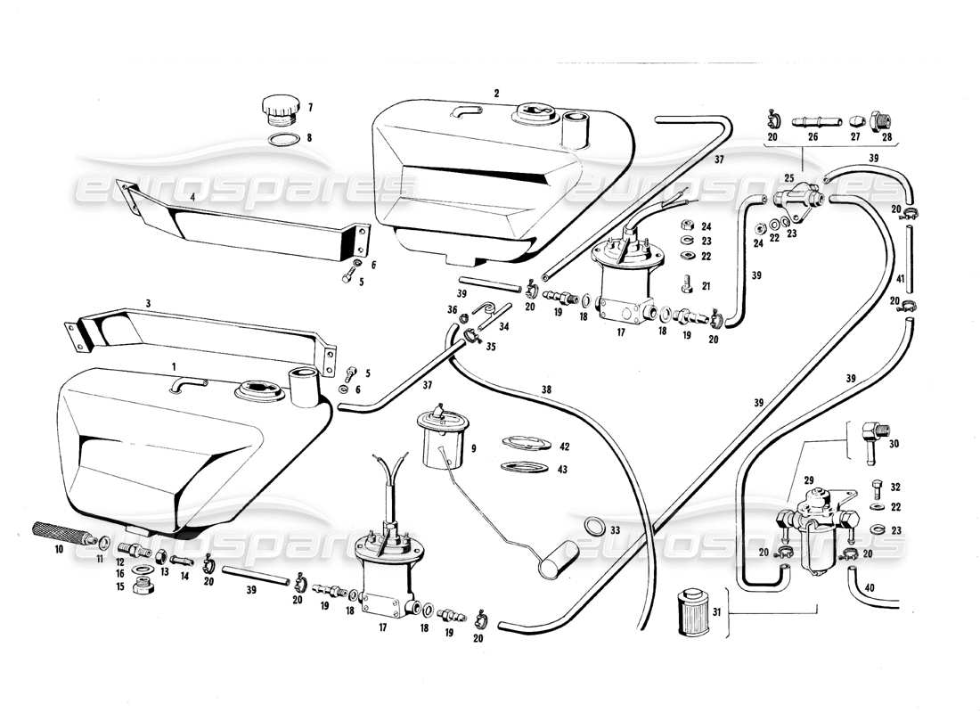 maserati qtp.v8 4.7 (s1 & s2) 1967 fuel tank and pump part diagram